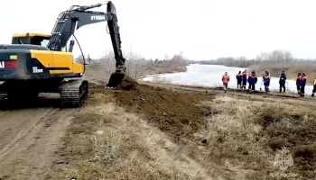 Перелив паводковых вод начался через дорогу на подъезде к селу в Курганской области