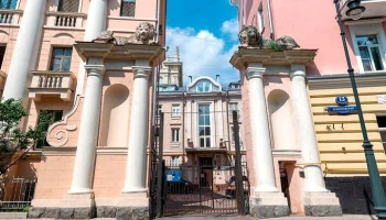 Началась реставрация скульптур львов на пилонах здания в Ермолаевском переулке