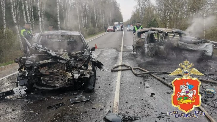 Два автомобиля загорелись на трассе в Подмосковье Два автомобиля загорелись на трассе в Подмосковье