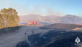 Пожарные ликвидируют крупное возгорание сухостоя в Кисловодске