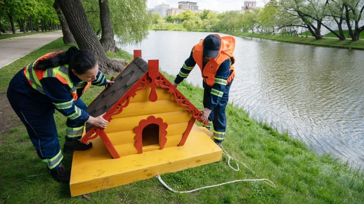 Более 200 домиков для уток установят на прудах Москвы накануне летнего сезона Более 200 домиков для уток установят на прудах Москвы накануне летнего сезона