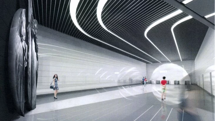 Историческое панно смонтировано на стене между станциями метро "Авиамоторная" Историческое панно смонтировано на стене между станциями метро "Авиамоторная"