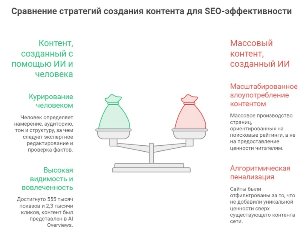 Сравнение стратегий создания контента для SEO оптимизации сайтов в инфографике