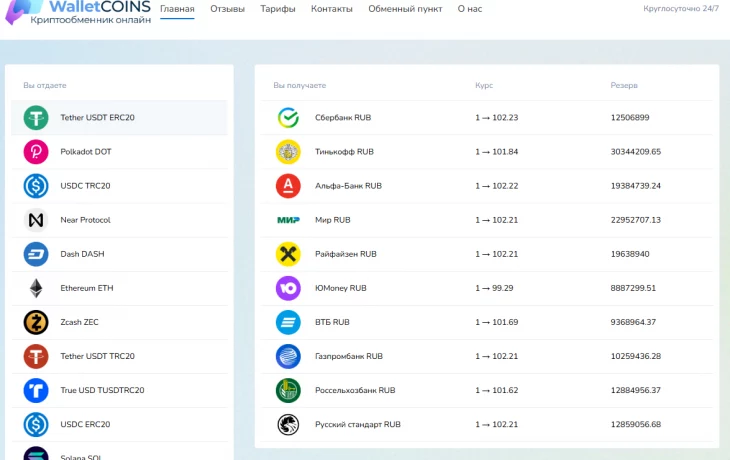 WalletCoins.co - отзывы и обзор об обмене криптовалют