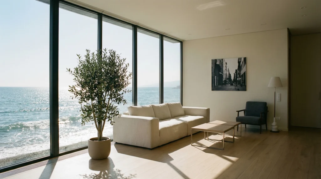 Интерьер современной квартиры в Сочи с видом на море